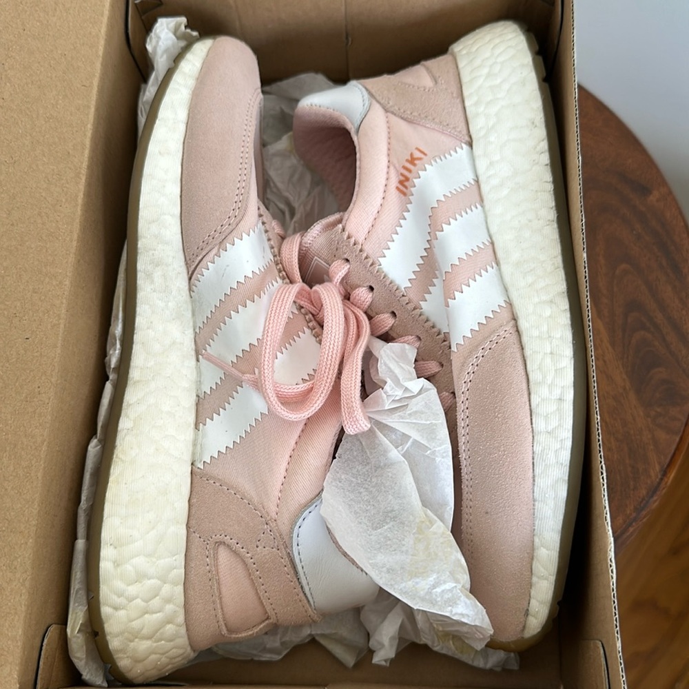 Adidas Iniki Boost Runner Pink and White Womens 6 Icey Pink Sneaker Shoe